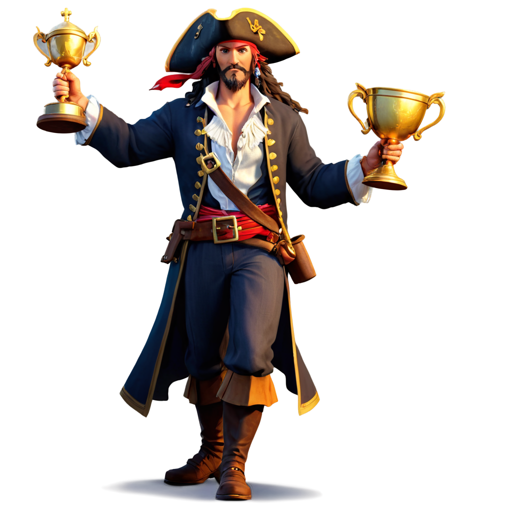 Pirate with two golden cups