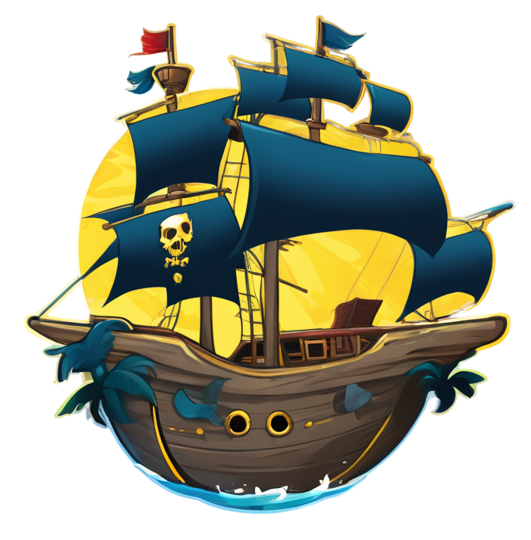 Logo of the Pirates of the RS School game that depicts a pirate ship sailing through the ocean