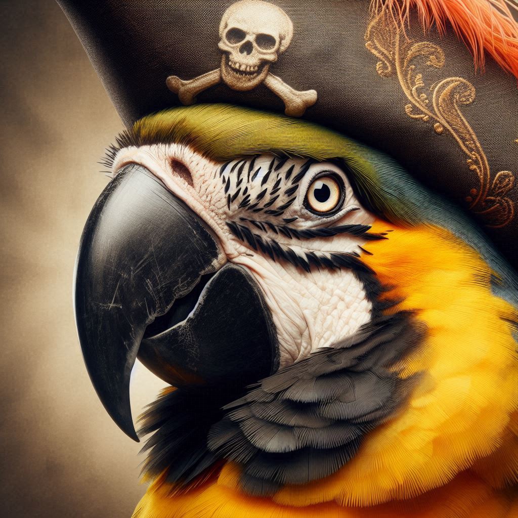 Head of a pirate with a parrot face