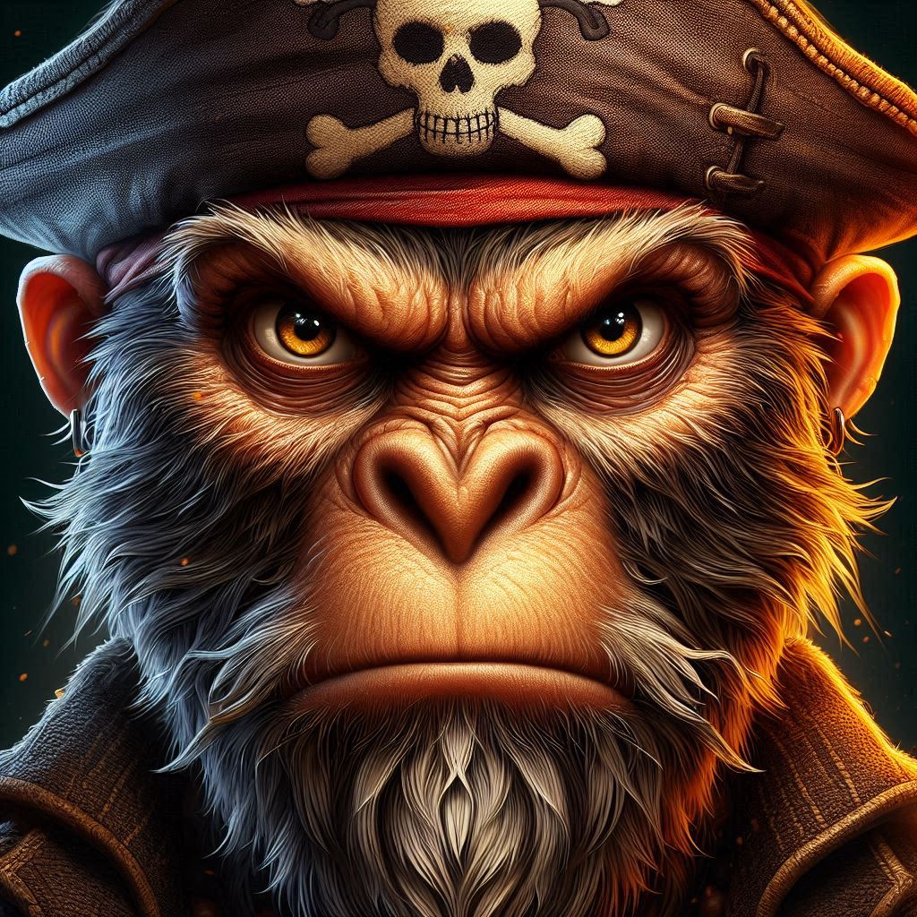 Head of a pirate with a monkey face