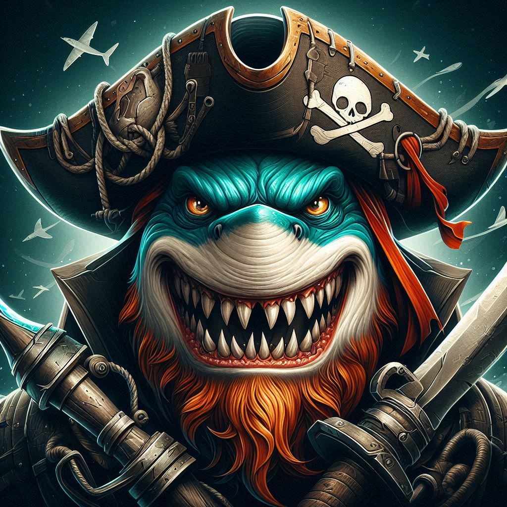 Head of a pirate with a shark face