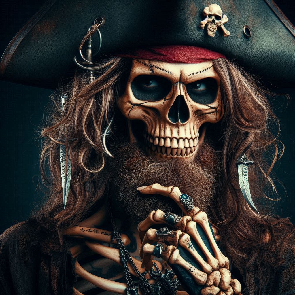 Head of a pirate with a skeleton face