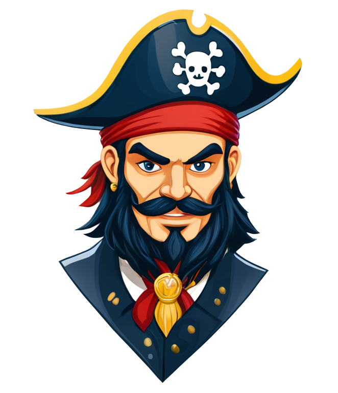 Bust of a pirate with a golden medal, symbolizing victories and adventures at sea.