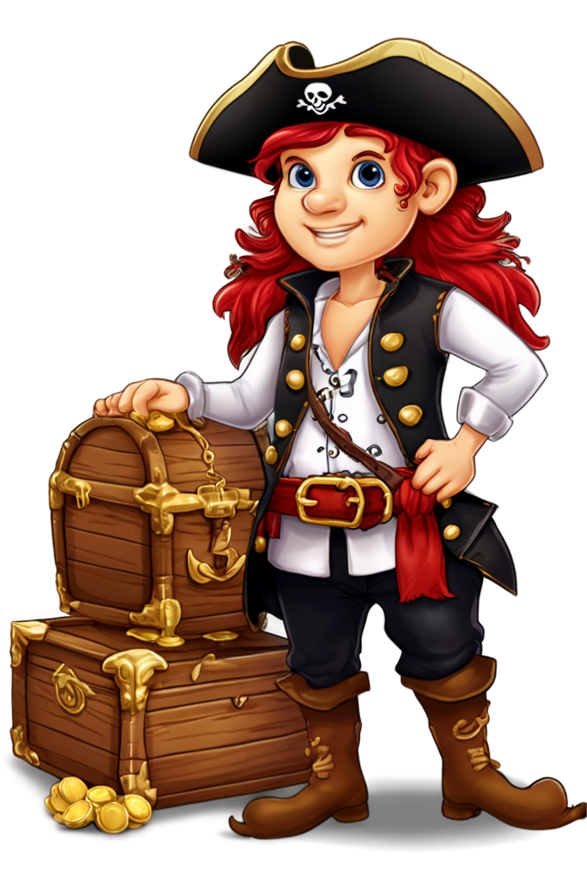 A pirate captain, with a knife, eagerly explaining the rules of the game